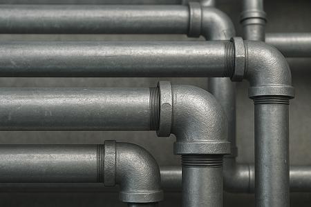 Galvanized metal piped with NPT threaded connections and elbows